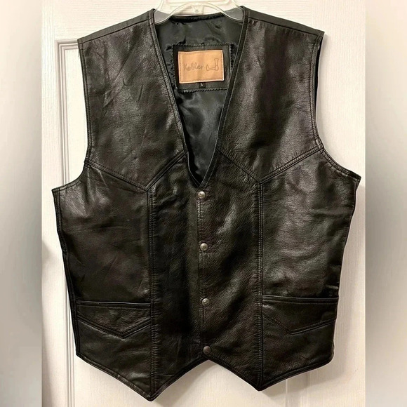 Men's Kobler Vintage USA Flag Conceal and Carry Black Leather Vest